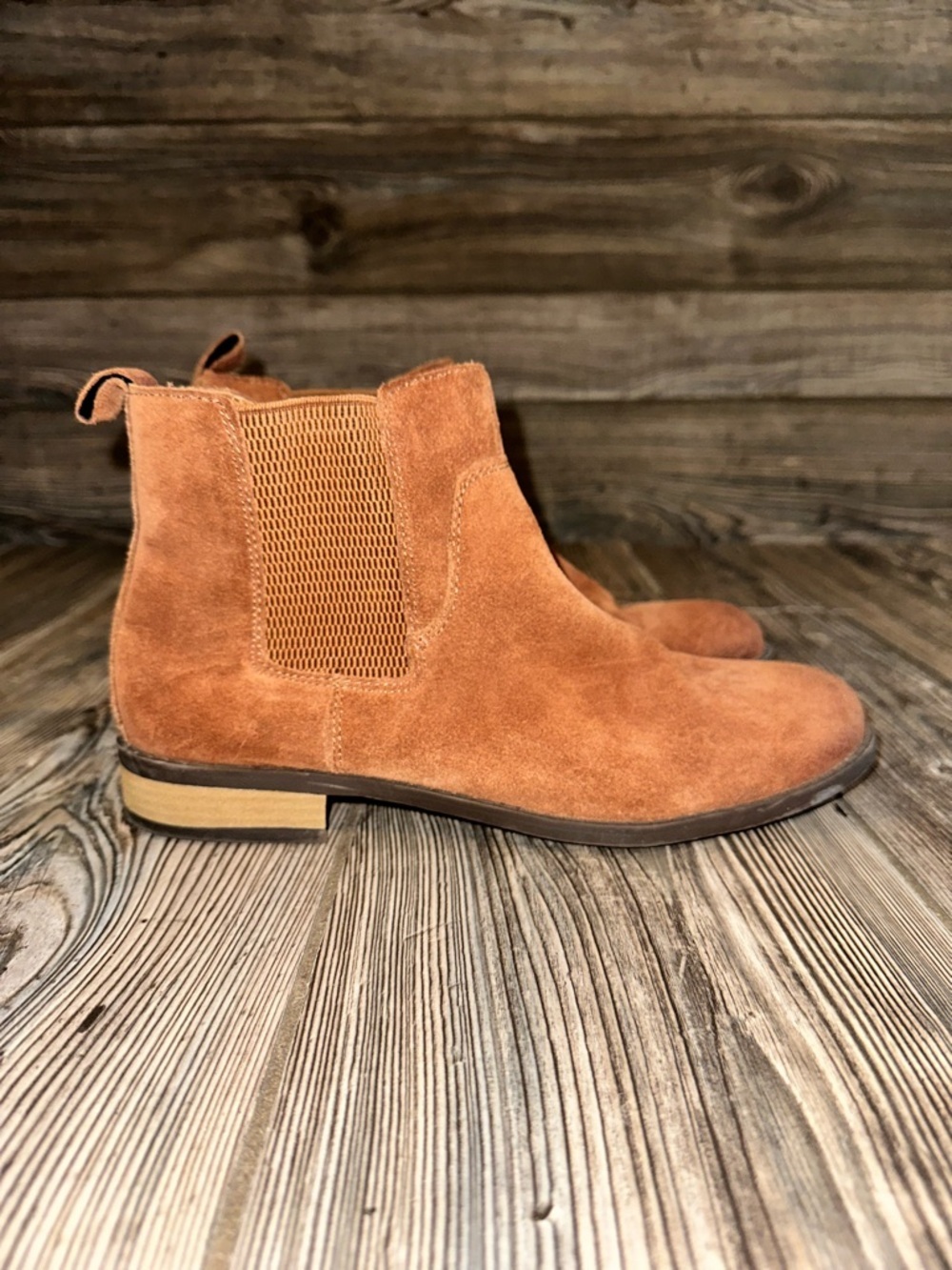B.o.c. Women Suede Chelsea Ankle Boots in Chestnut Brown Block Heel Size 9
